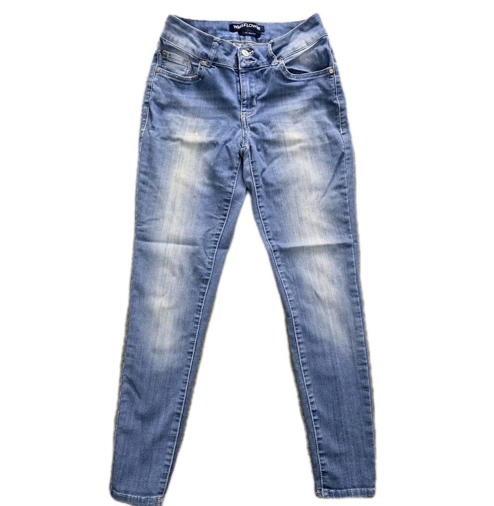 WALLFLOWER Jeans Womens Size 27 Stretch Denim Blue ULTRA FIT SKINNY Pants Zip Fl